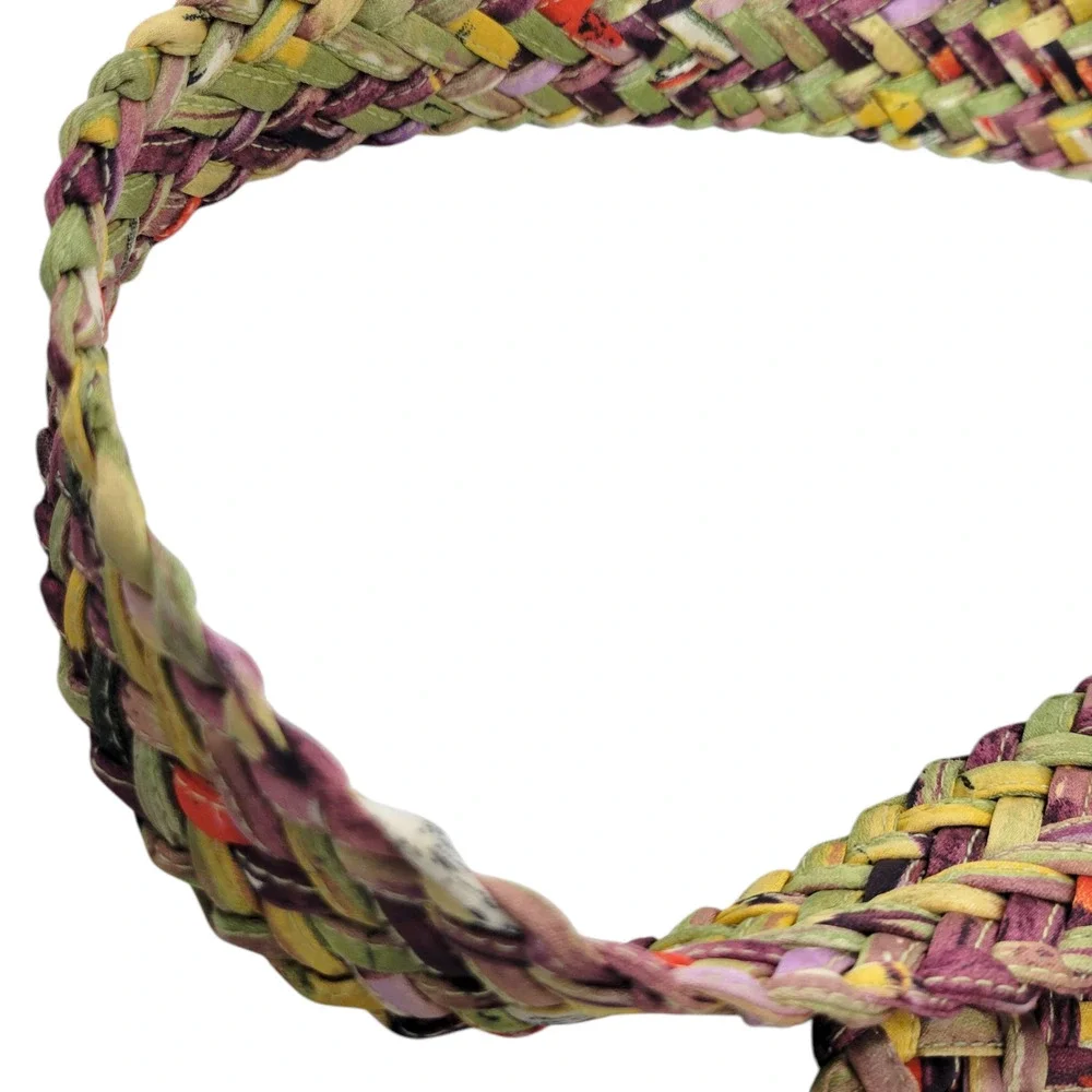 Rainbow Braided Belt Yellow Purple Silky Fabric Woven Large Circle Buckle Large